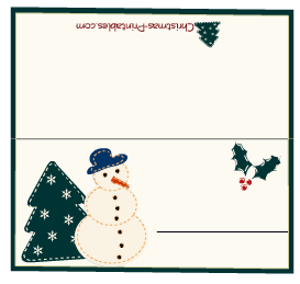 place-cards with snowflakes, snowman and christmas tree