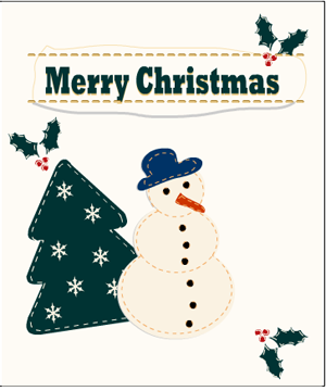 free printable christmas card featuring snow-man and christmas tree