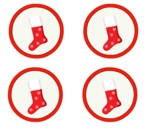 labels decorated with image of christmas stockings