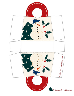christmas gift bag decorated with design of snowman and tree
