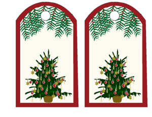 gift tags decorated with christmas tree