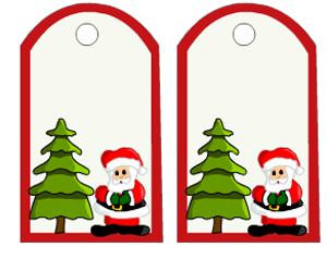 christmas gift tags with santa and tree