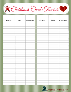 Printable Christmas Card Tracker
