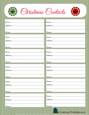 Free Printable Christmas Contacts Organizer