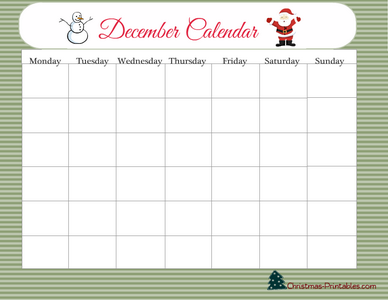 Free Printable December Planner Calendar for Christmas