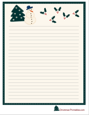 stationery printable featuring snowman and mistletoe