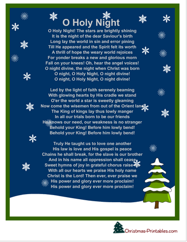 Free Printable O Holy Night Christmas Carol Lyrics