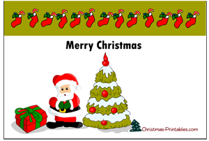 free printable post card featuring santa and christmas tree