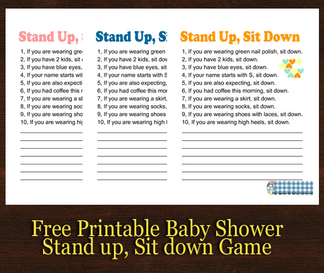 Free Printable Stand up, Sit down Game