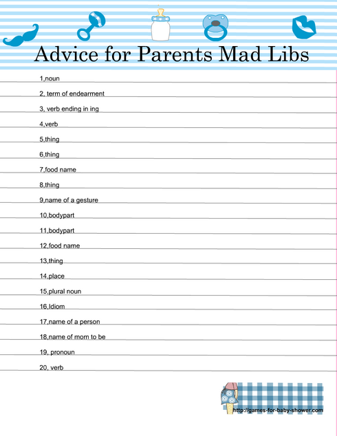Baby Shower Mad Libs Printable in Blue