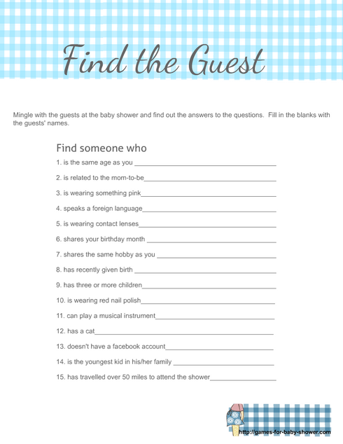 Free Printable Find the Guest Ice-breaker game in blue color
