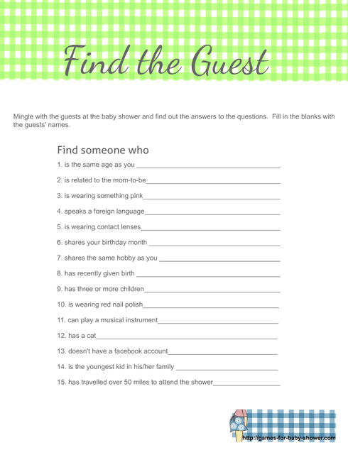 Find the guest game printable free in green color