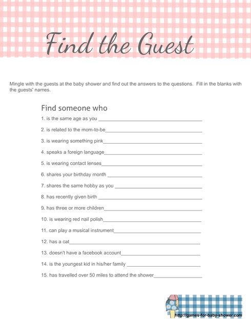Free Printable Find the guest baby Shower Game in Pink Color