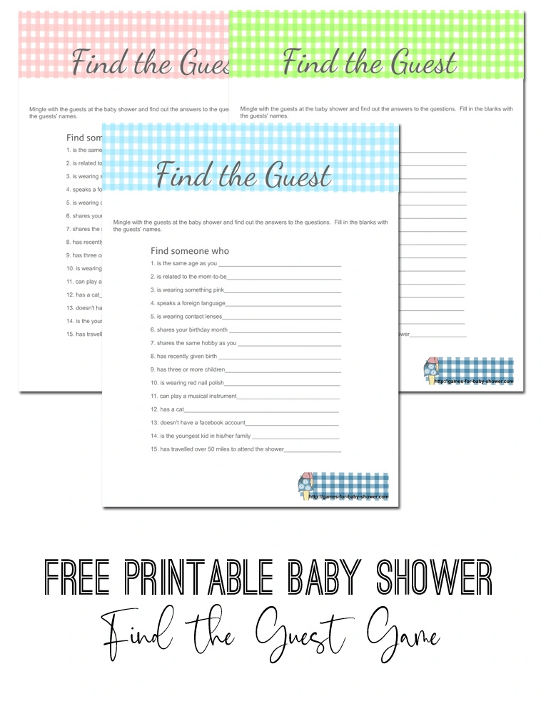 Free Printable Find the Guest Icebreaker Baby Shower Game