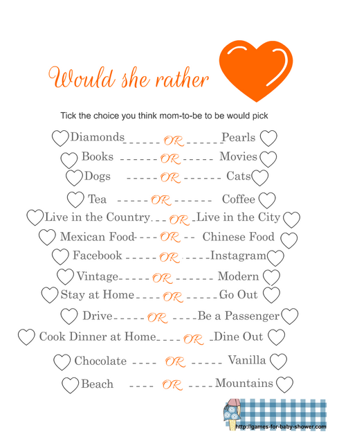 Would she rather game printable in orange color