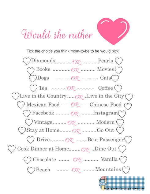 Would she rather free printable baby shower game in Pink color
