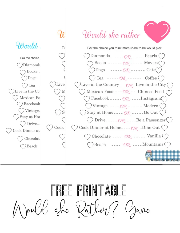 Free Printable Would She Rather Baby Shower Game