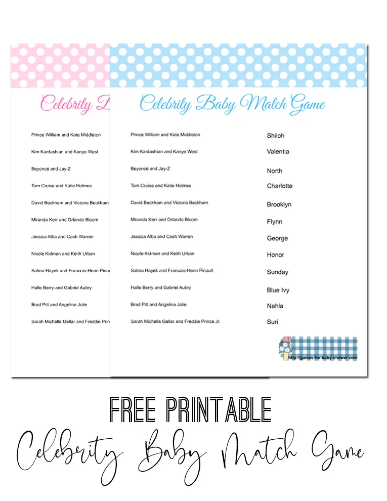 Free Printable Match the Celebrity Baby Name Game