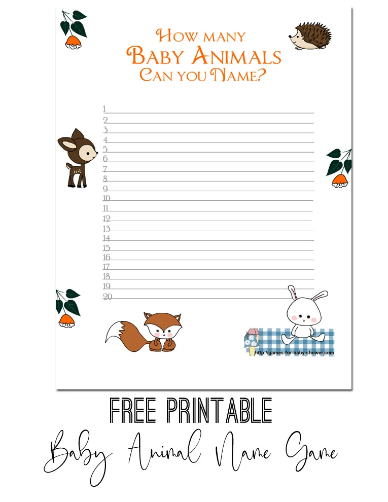 Free Printable How many Baby Animals Can you Name? game