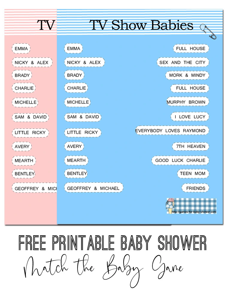 Free Printable Match the Baby with the TV Show Name Game