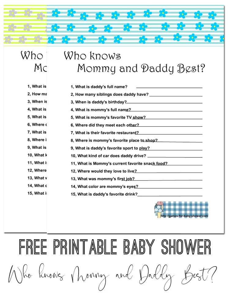 Free Printable Who knows Mommy and Daddy Best Game