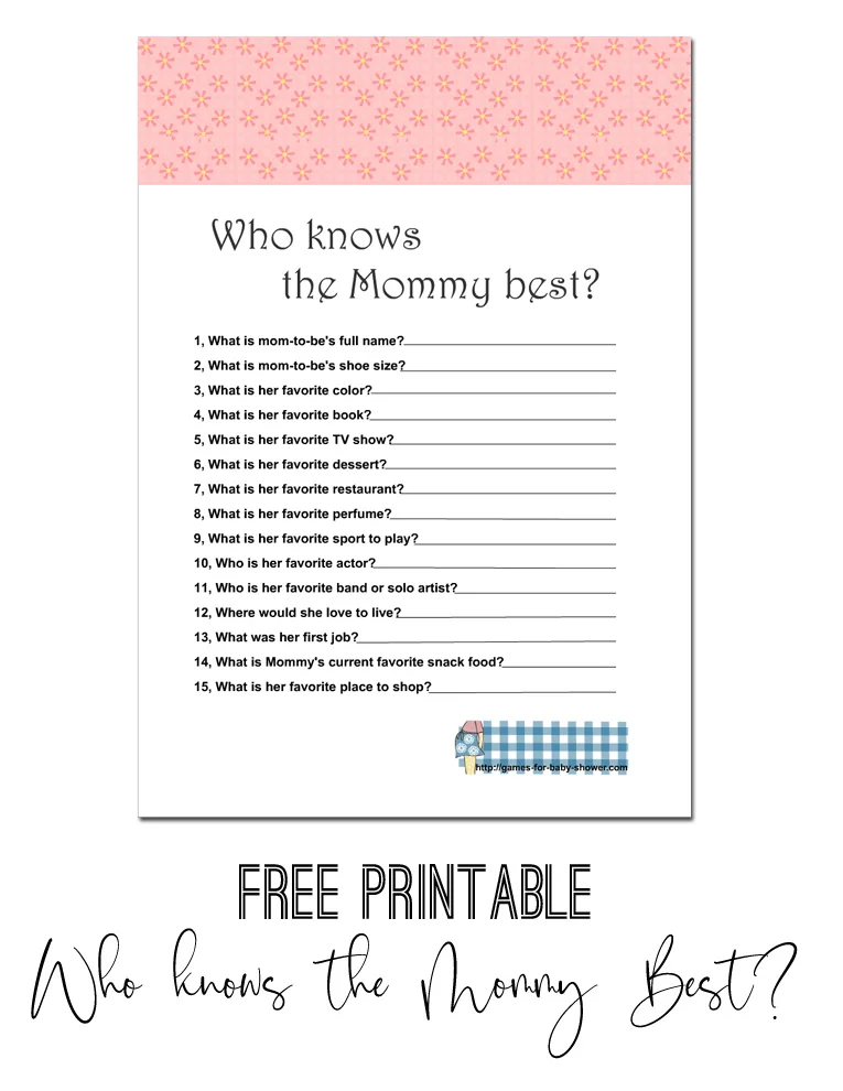 Free Printable Who know the Mommy Best? Baby Shower Game