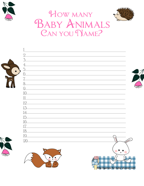 Free Printable How many baby animals can you name? Game in Pink Color