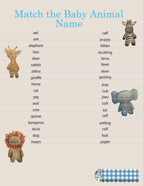 Free Printable Baby Animal matching game in blue color