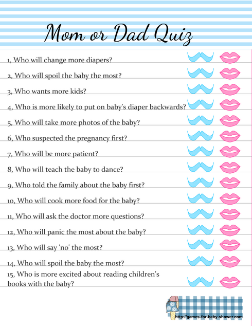 Free Printable Mommy or Daddy Quiz in Blue Color