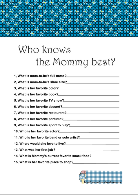 Free printable who knows the mommy best game in blue color