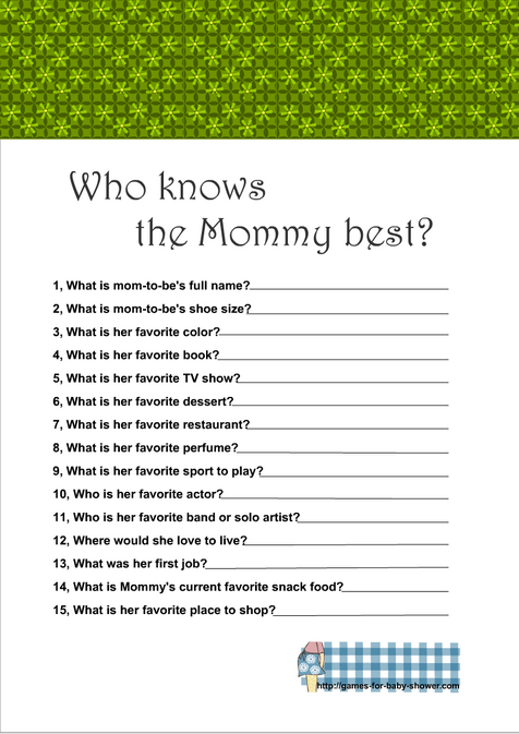 Free Printable Who knows mommy best Game in Green color