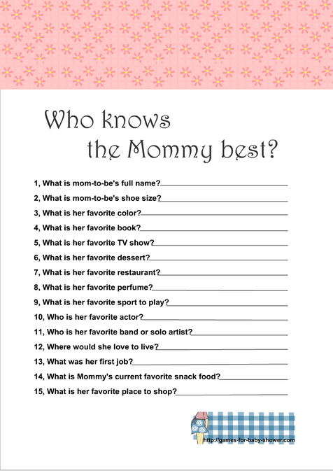 Free printable who knows mommy best game? in Pink color
