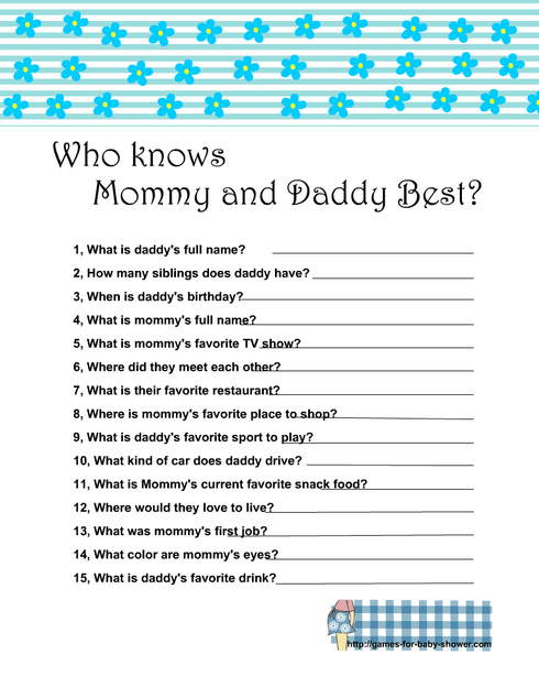 Free Printable who knows mommy and daddy best game in blue color