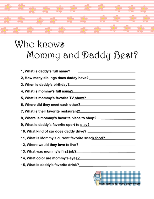 Who knows mommy and daddy best free printable game