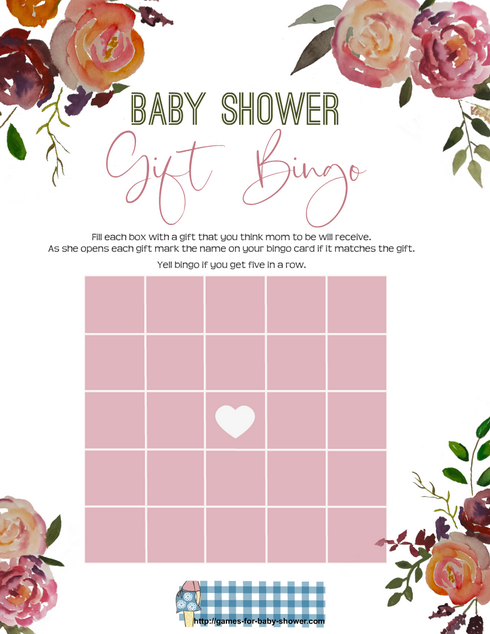 Blush and Pink Floral Baby Shower Bingo