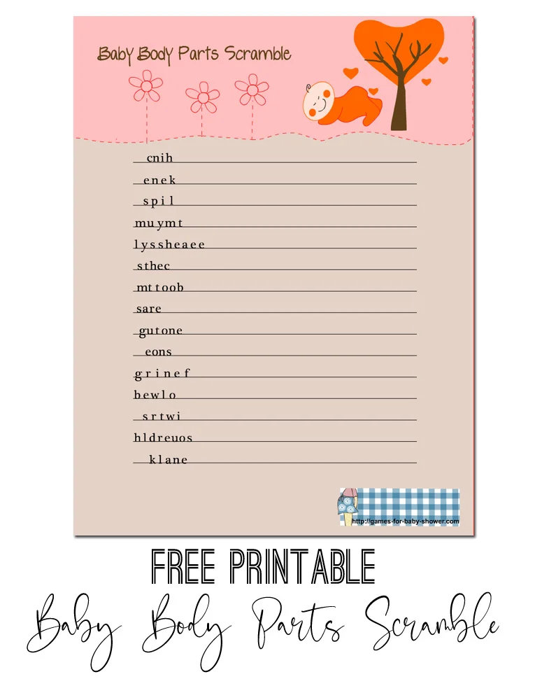 Free Printable Baby Shower Body Parts Scramble Game