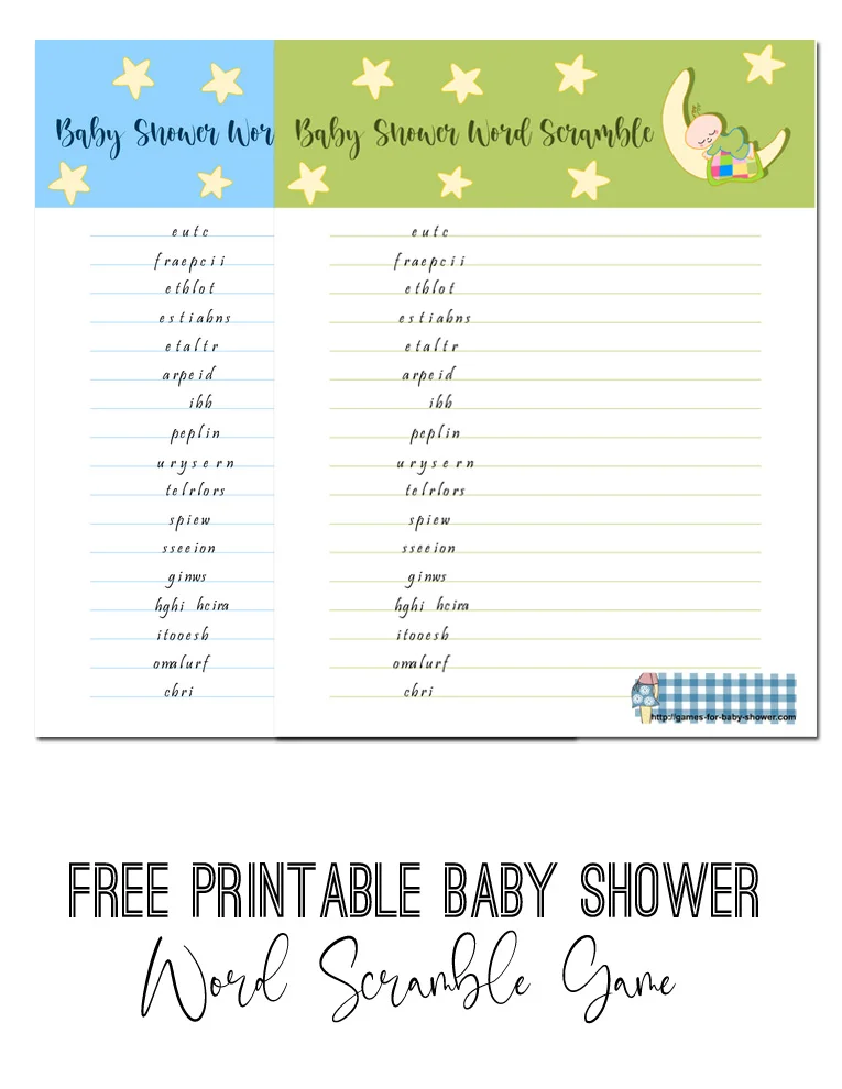 Free Printable Baby Shower Word Scramble Game