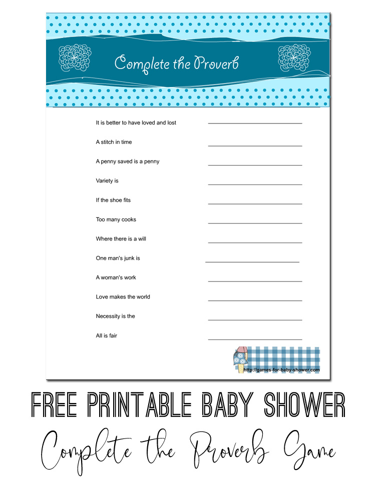 Free Printable Complete the Proverb Game for Baby Shower