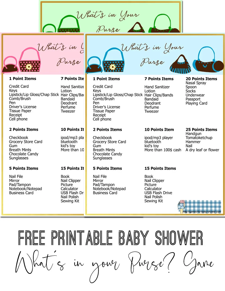 Free Printable What's in Your Purse? Baby Shower Game
