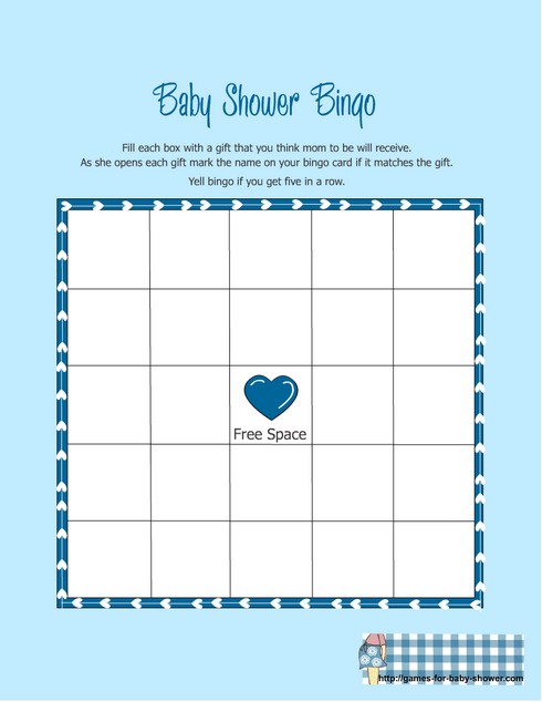 free printable baby shower gift bingo game in blue color