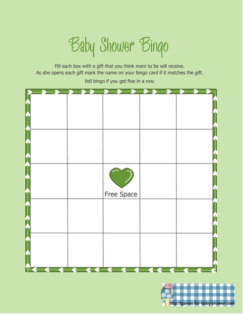 baby shower gift bingo in green color
