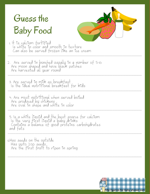 guess the baby food name game printable in green color