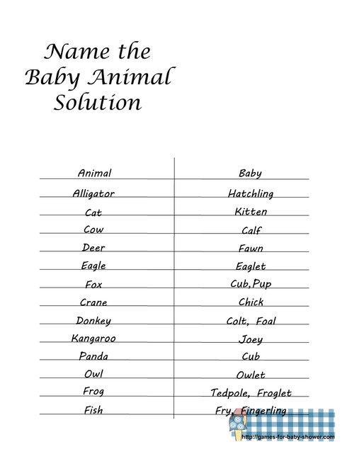 name the baby animal game solution