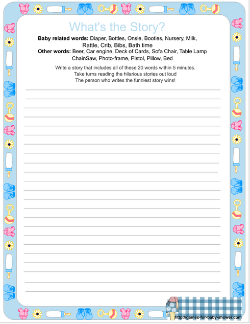 free printable baby shower what's the story game