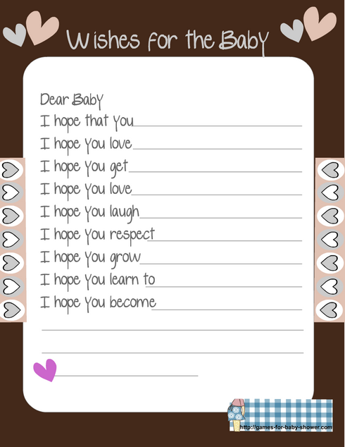 free printable wishes for baby game in brown color