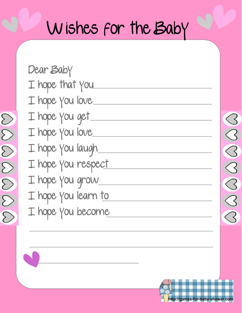 free printable wishes for baby card in pink color