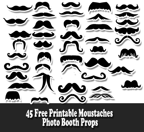 45 Moustaches Photo Booth Props Printable