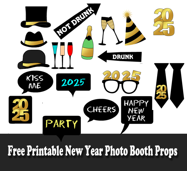 Free Printable New Year 2025 Photo Booth Props