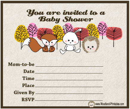 Cute Woodland Ceatures themed Baby Shower Party Invitations