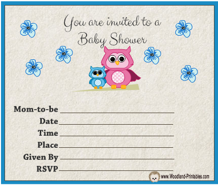 Free Printable Owl themed Boy Baby Shower Party Invitations